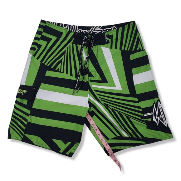 Maui and Sons Mens Surf Board Shorts Green Black Geo Print Size 34 - Picture 12 of 13
